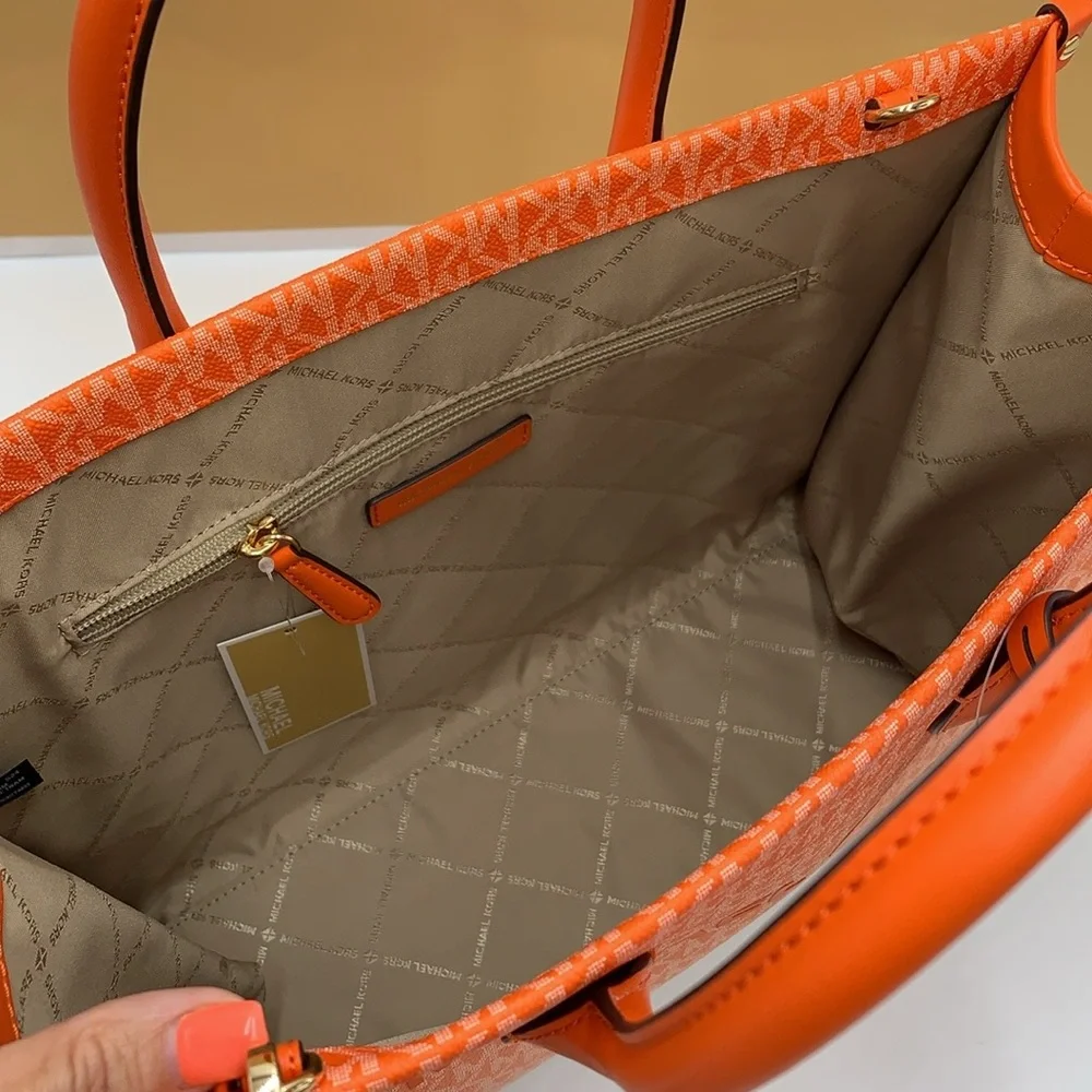 Michael Kors Mirella Medium Ombré Logo Tote Bag Poppy  NWT